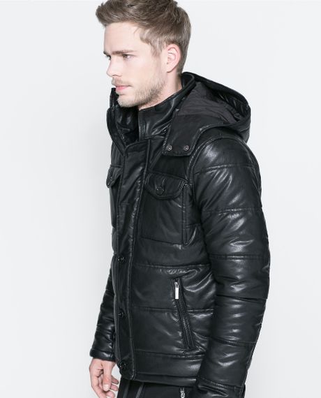 Zara Quilted Jacket with Hood in Black for Men | Lyst