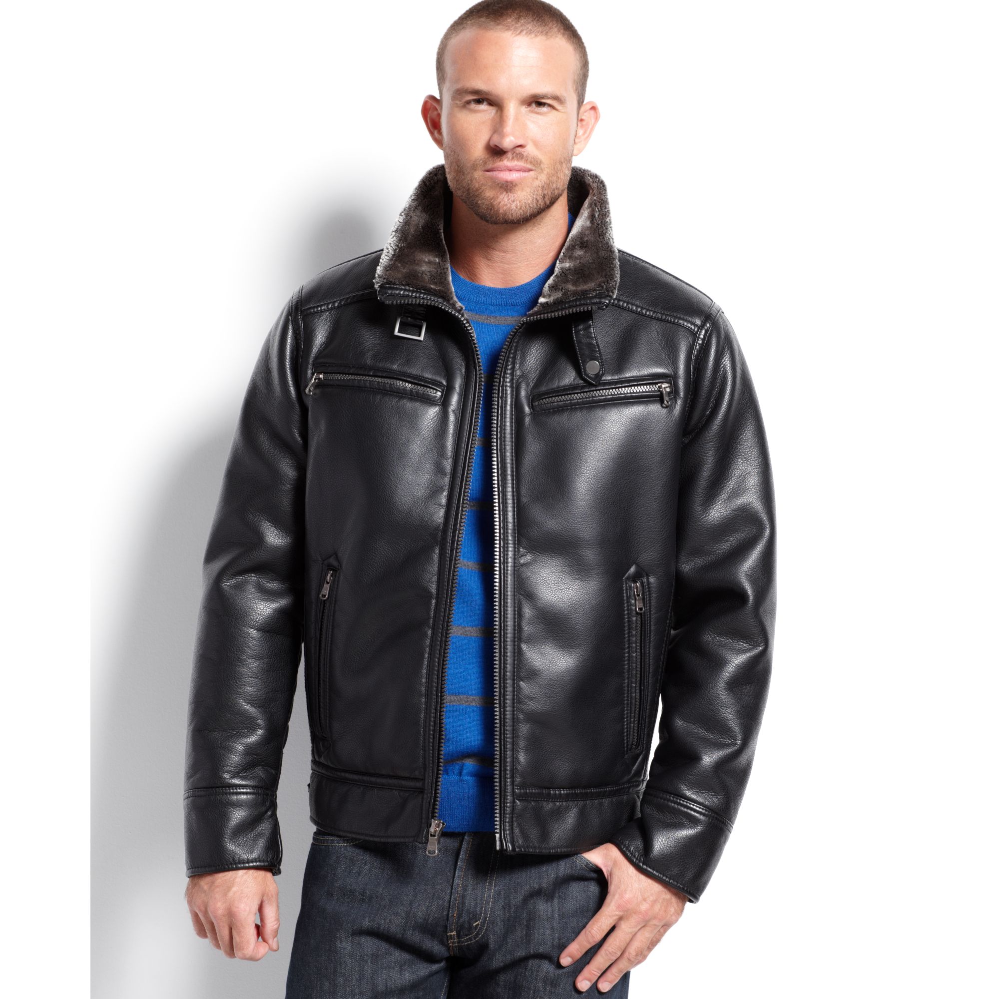 Lyst Calvin Klein Faux Leather Shearlinglined Moto Jacket In Gallery