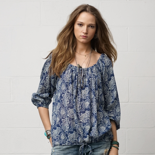 Lyst - Denim & Supply Ralph Lauren Floral Gauze Peasant Top in Blue