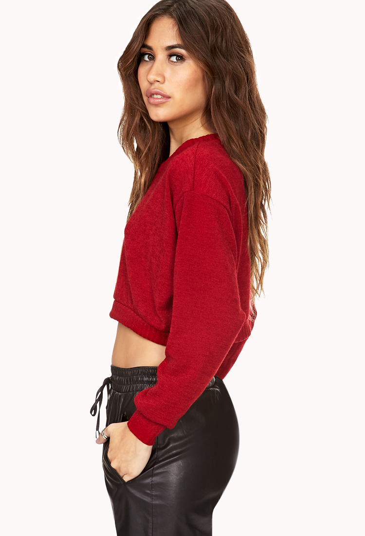 Forever 21 Day Off Cropped Sweater in Red | Lyst