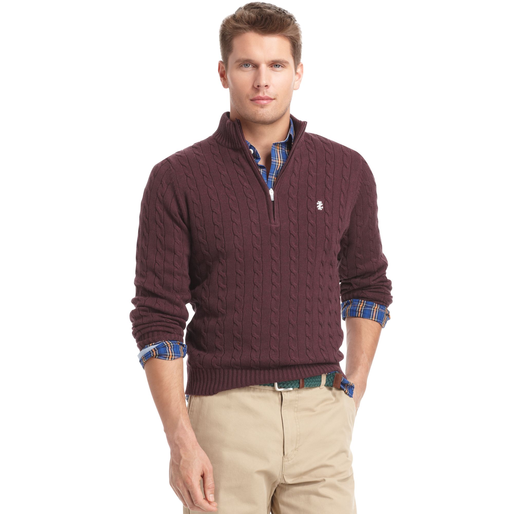 Lyst - Izod Sweater Quarterzip Mock Neck Cable Knit Pullover in Purple ...