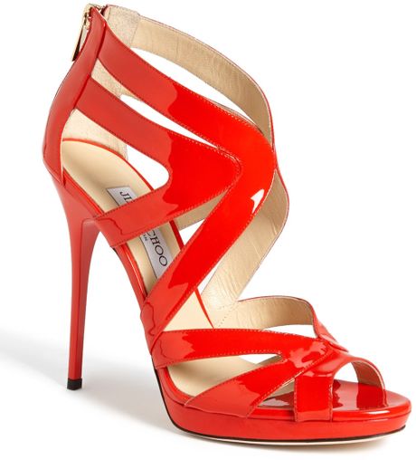 Jimmy Choo Collar Caged Platform Sandal in Red (Flame) | Lyst