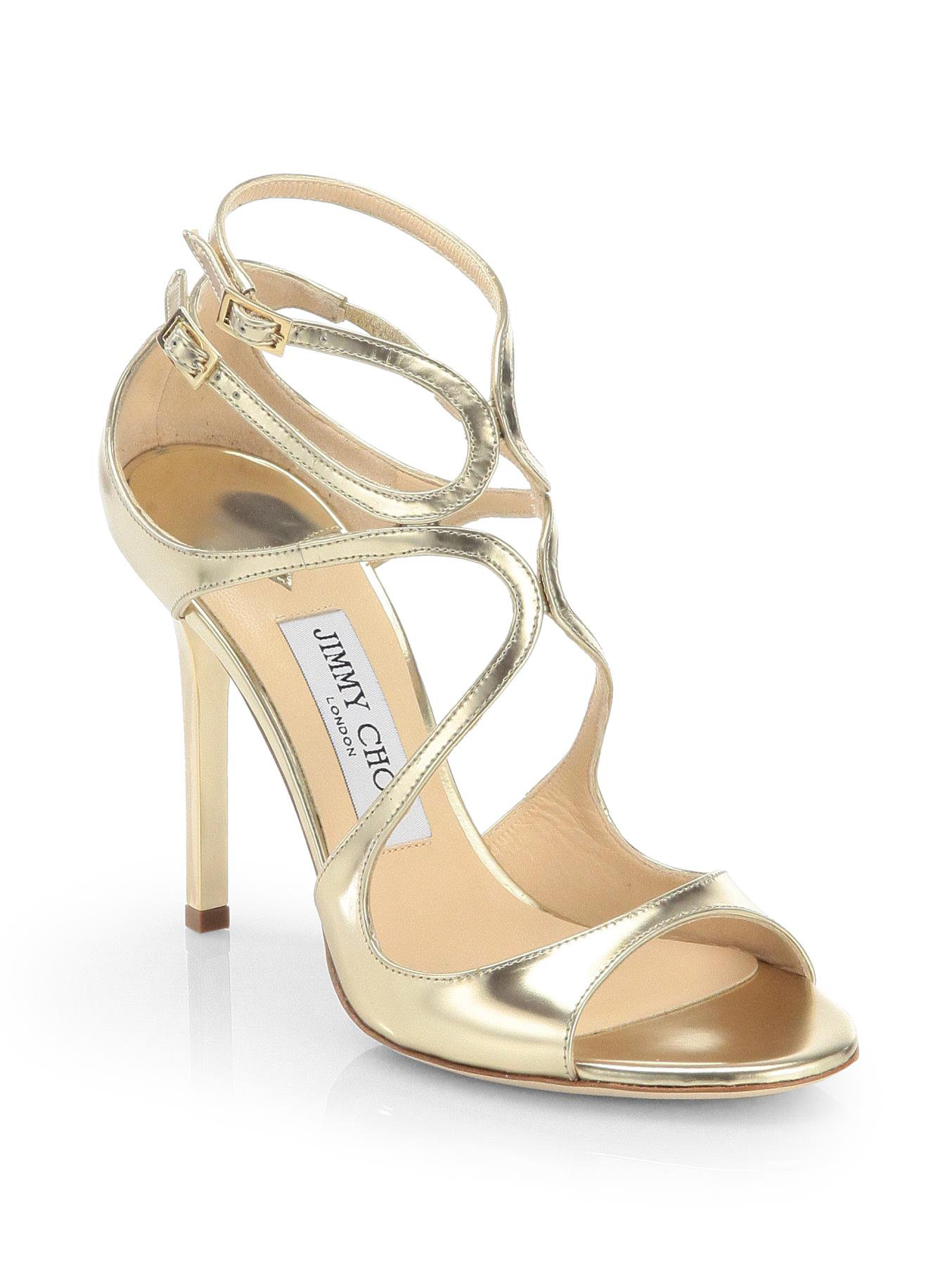 Jimmy choo Lang 100 Strappy Mirror Leather Sandals in Metallic | Lyst