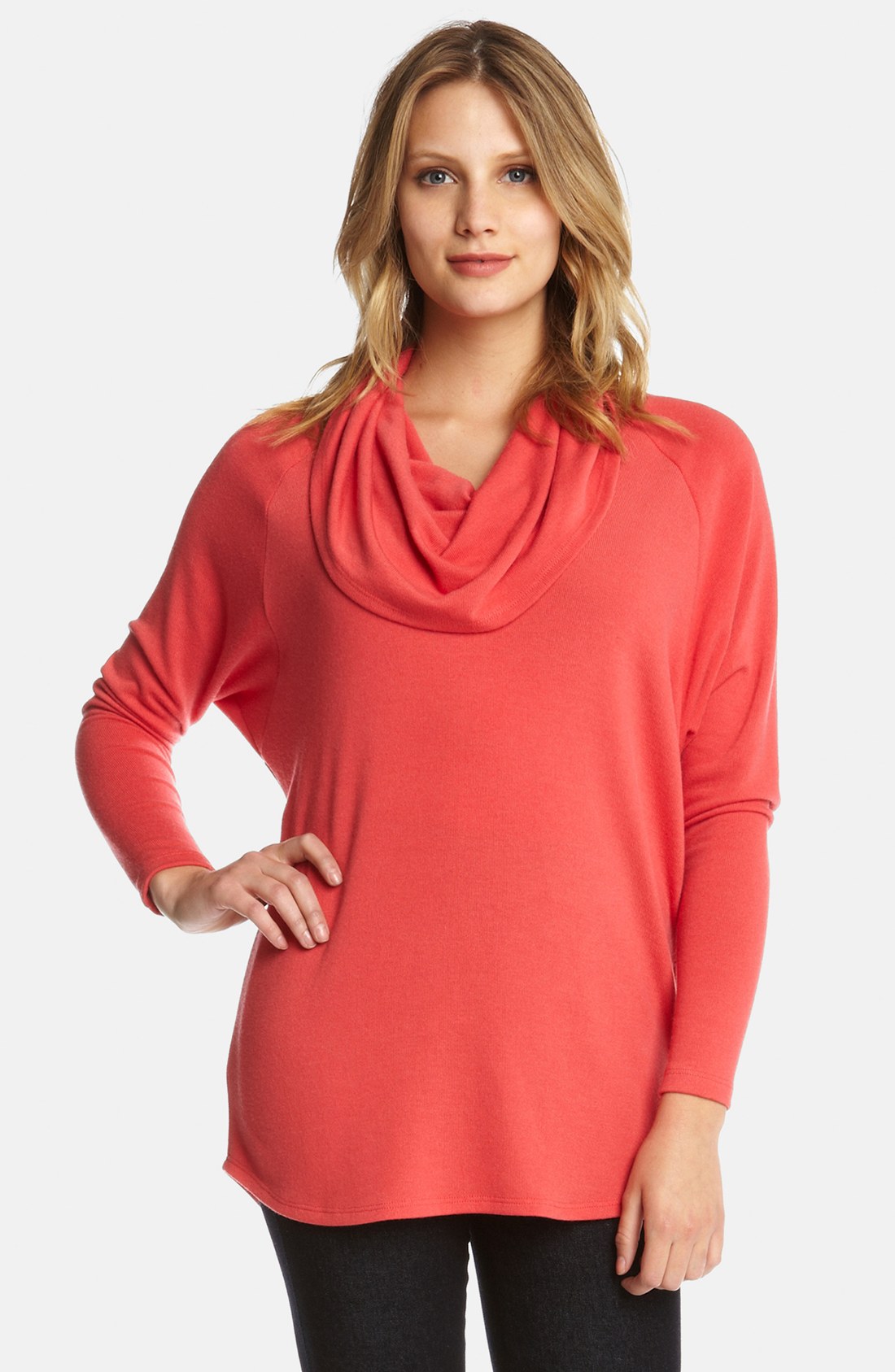 Karen Kane Dolman Sleeve Cowl Neck Sweater in Pink (Coral) | Lyst