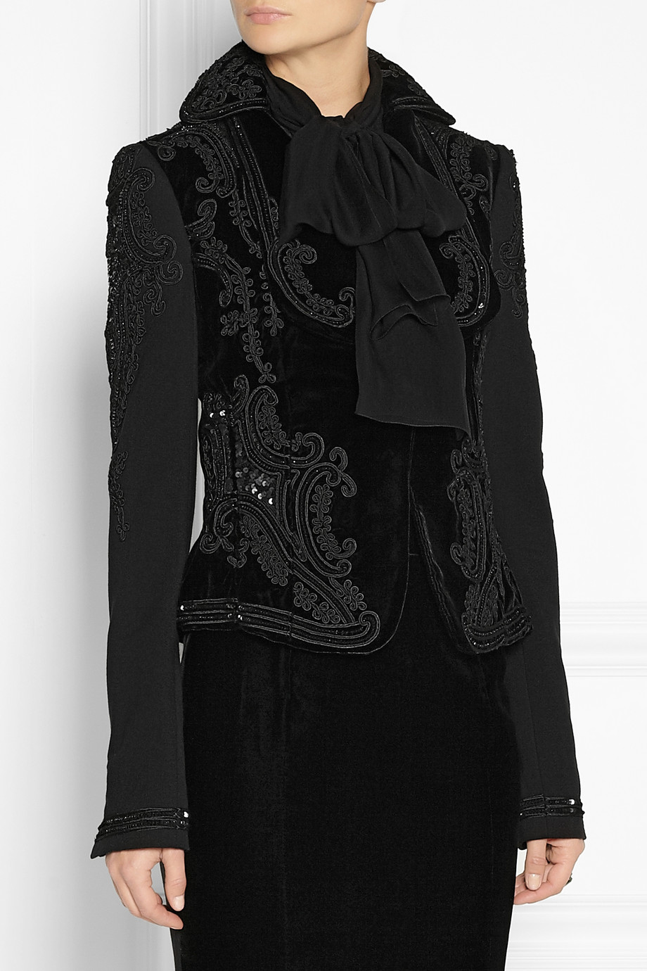 Lyst - L'wren scott Embellished Jersey Sleeved Velvet Jacket in Black