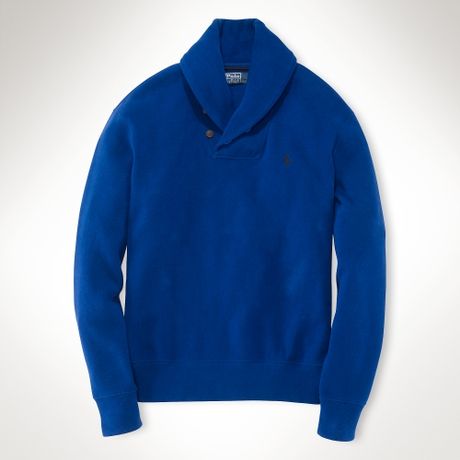 Polo Ralph Lauren Cotton Shawl-collar Sweater in Blue for Men | Lyst