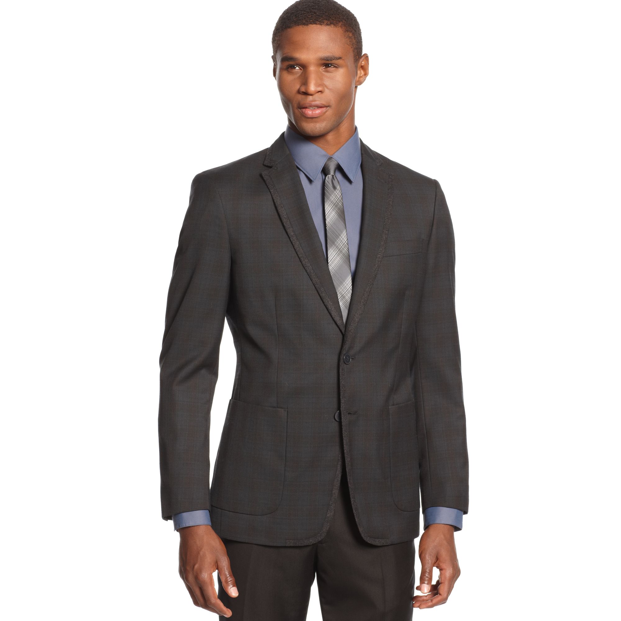 Sean john Plaid Blazer with Piping in Gray for Men | Lyst