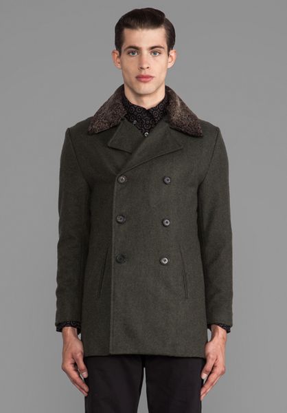 Timo Weiland Jeff Peacoat W Sherling Collar in Green in Green for Men ...