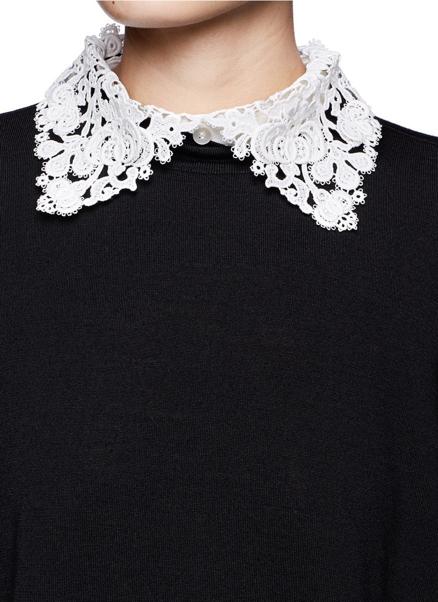 Valentino Lace Collar Wool Sweater in Black | Lyst