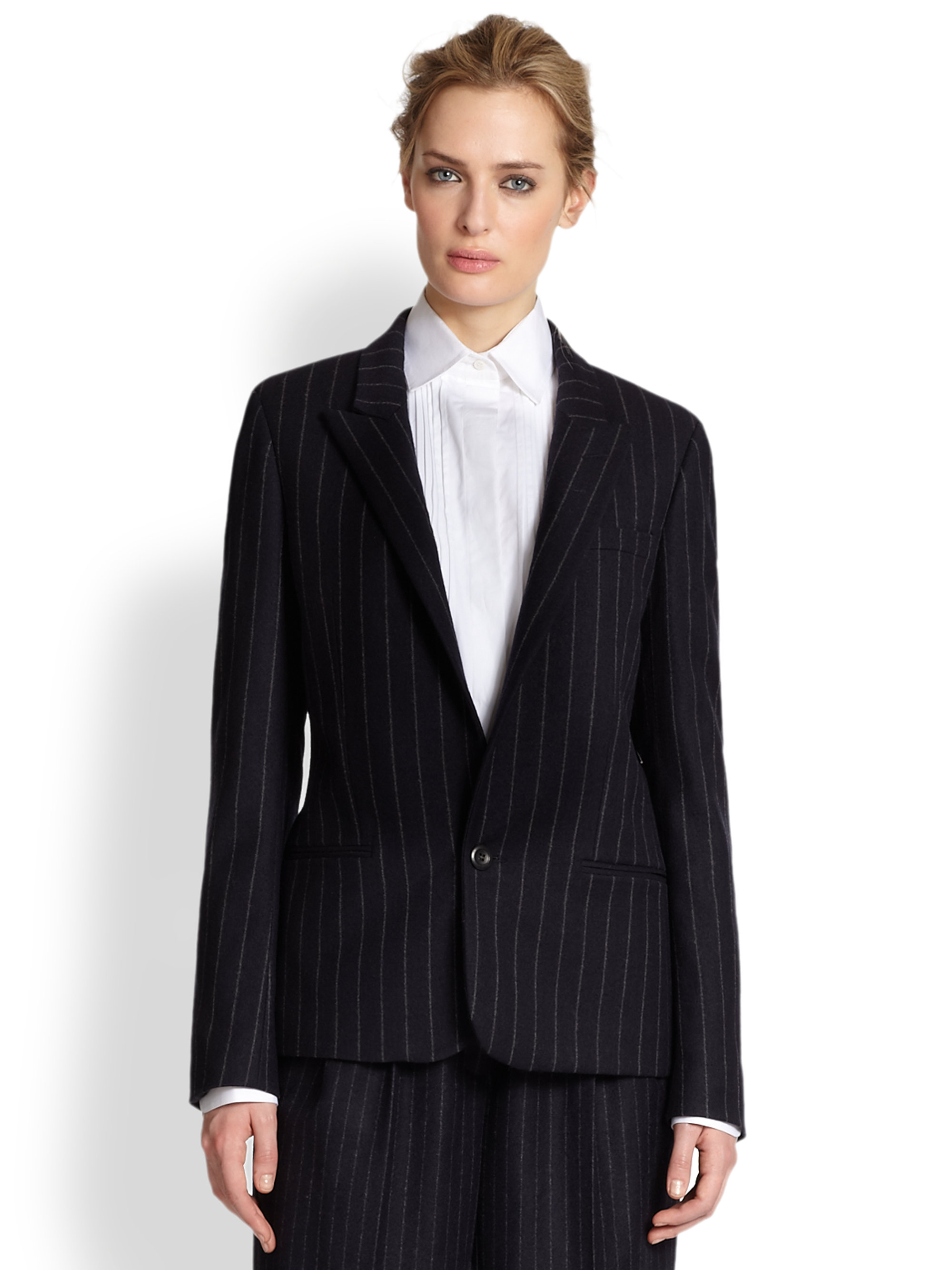 Vanessa bruno Pinstriped Wool Flannel Blazer in Blue | Lyst