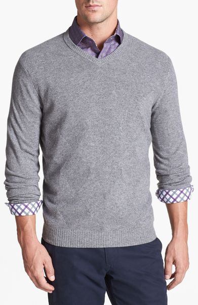 John W. Nordstrom® Cashmere Vneck Argyle Sweater in Gray for Men ...