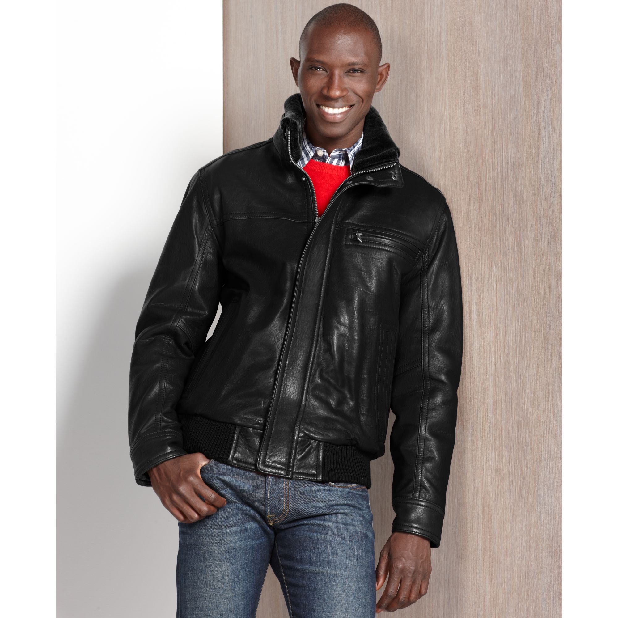 Marc new york Nucky Rugged Leather Bomber Jacket in Black for Men | Lyst