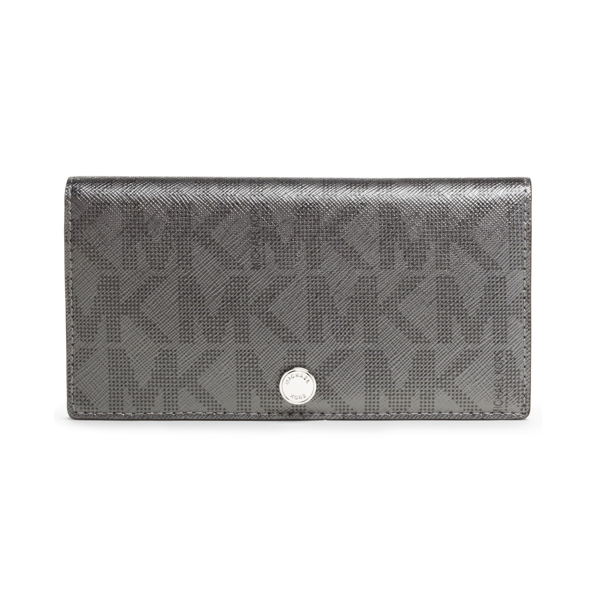 Michael Kors Signature Metallic Large Slim Wallet in Silver (GUNMETAL ...