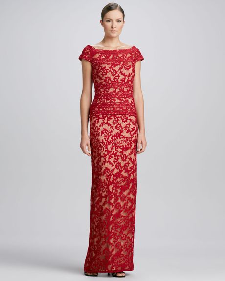 Tadashi Shoji Illusionneck Lace Gown Red in Red | Lyst