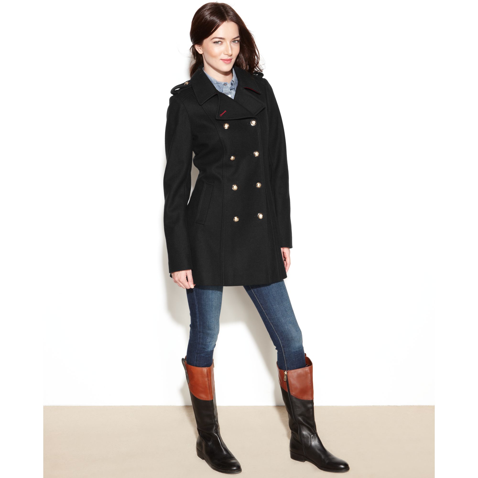 Lyst Tommy Hilfiger Double Breasted Wool Blend Military Coat in Blue