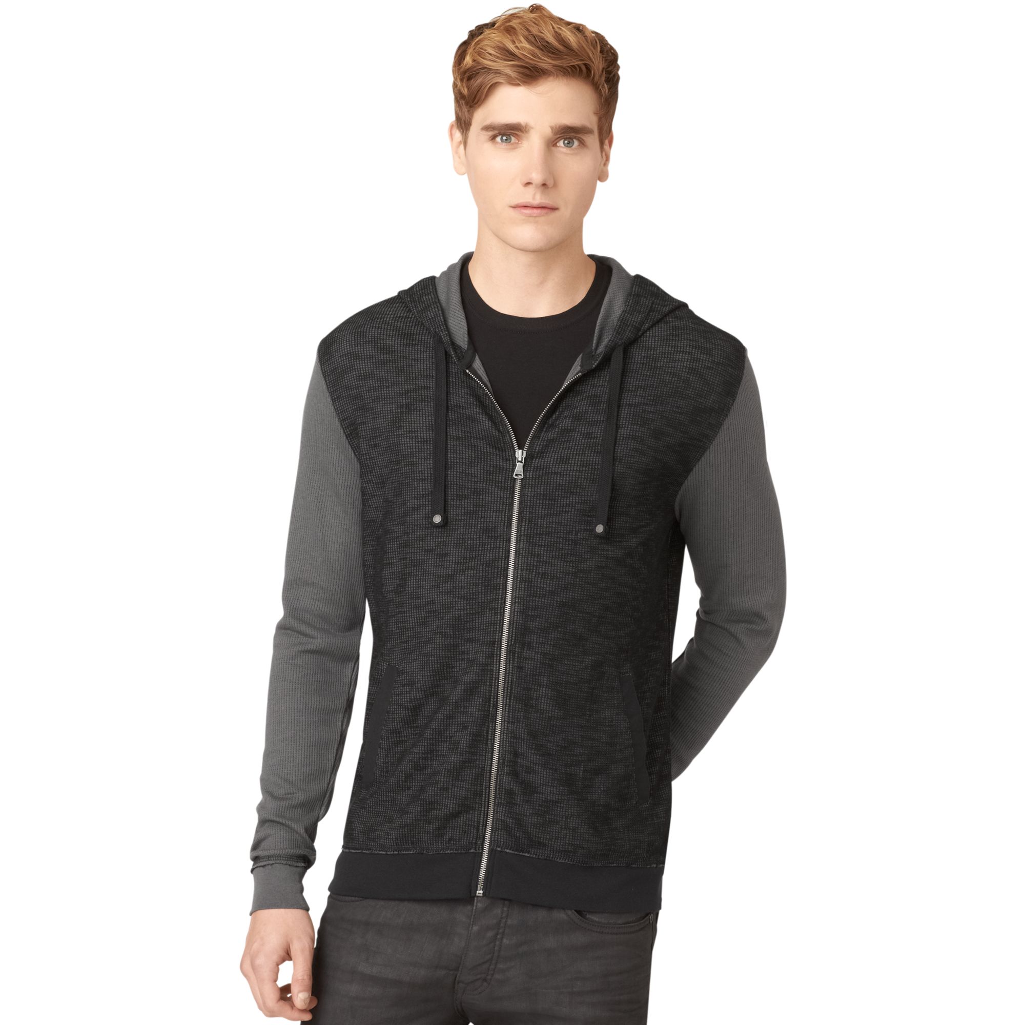 Calvin klein jeans Zipfront Colorblocked Waffle Hoodie in Black for Men