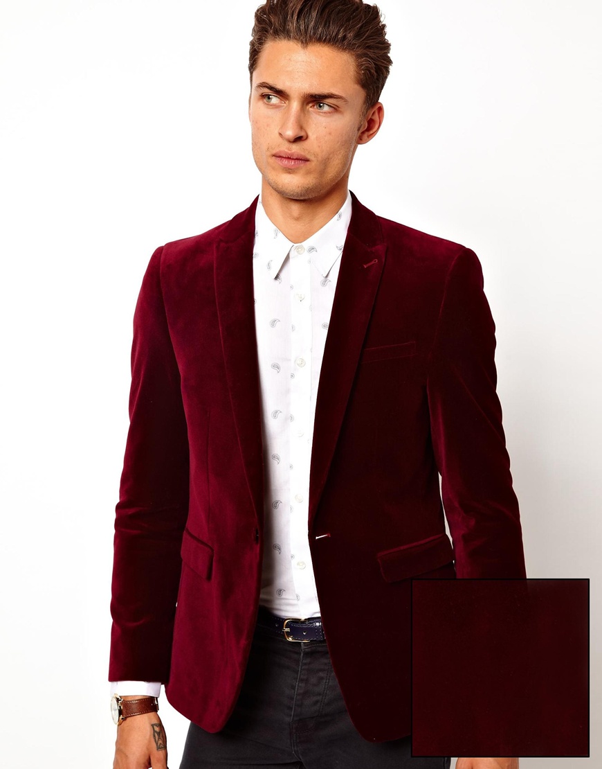 Lyst - Insight Asos Slim Fit Blazer in Velvet in Red for Men