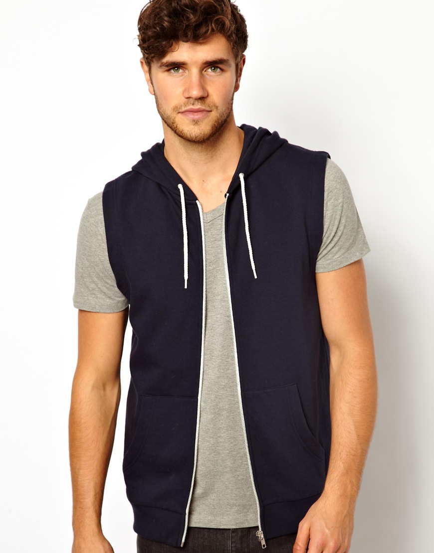 Asos Sleeveless Hoodie in Blue for Men | Lyst