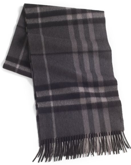 Burberry Cashmere Check Scarf in Gray (DARK CHARCOAL) | Lyst