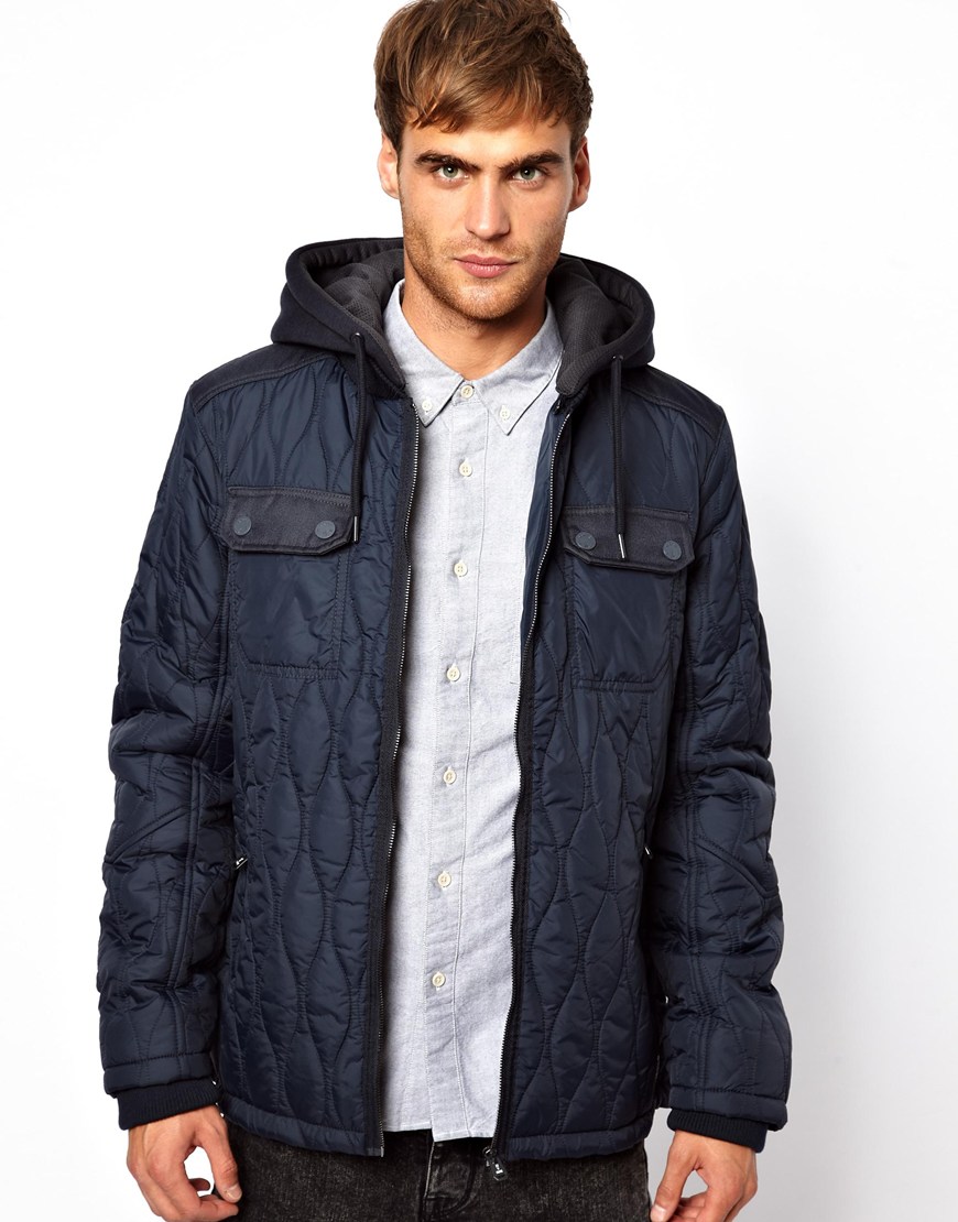 Lyst  The North Face Jack Jones Quilted Hooded Jacket in Blue for Men