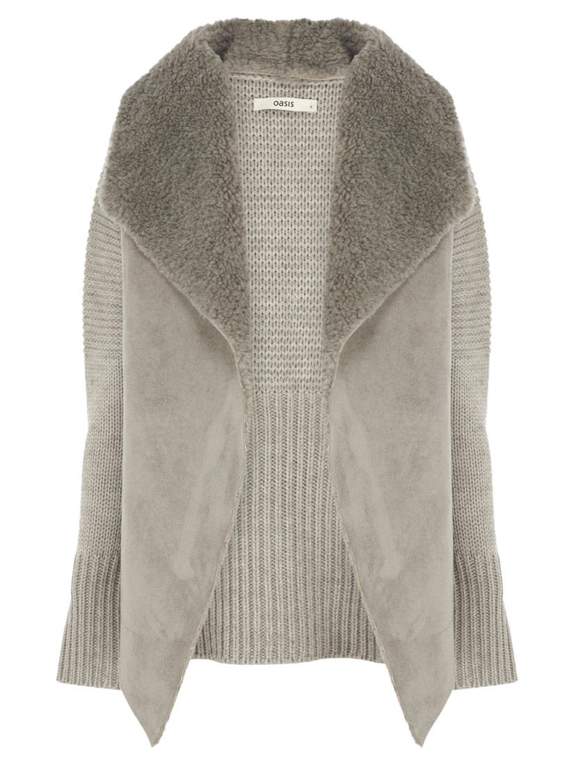 Oasis Faux Shearling Cardigan in Gray (Medium) | Lyst