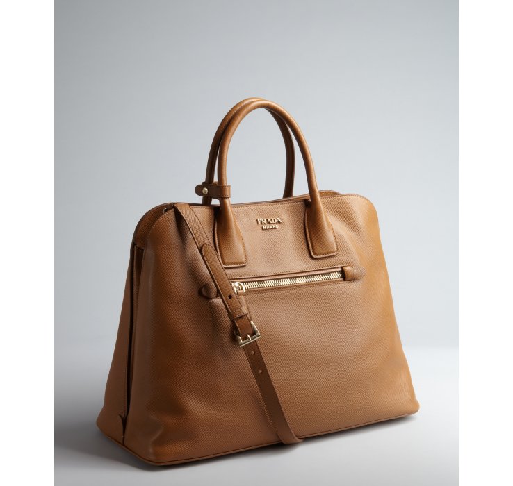 Lyst Prada Caramel Saffiano Leather Zip Top Handle Bag In Brown Gallery