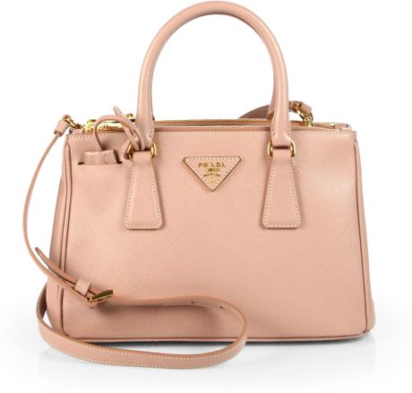 Prada Saffiano Lux Small Double-Zip Tote Bag in Beige (PINK) | Lyst