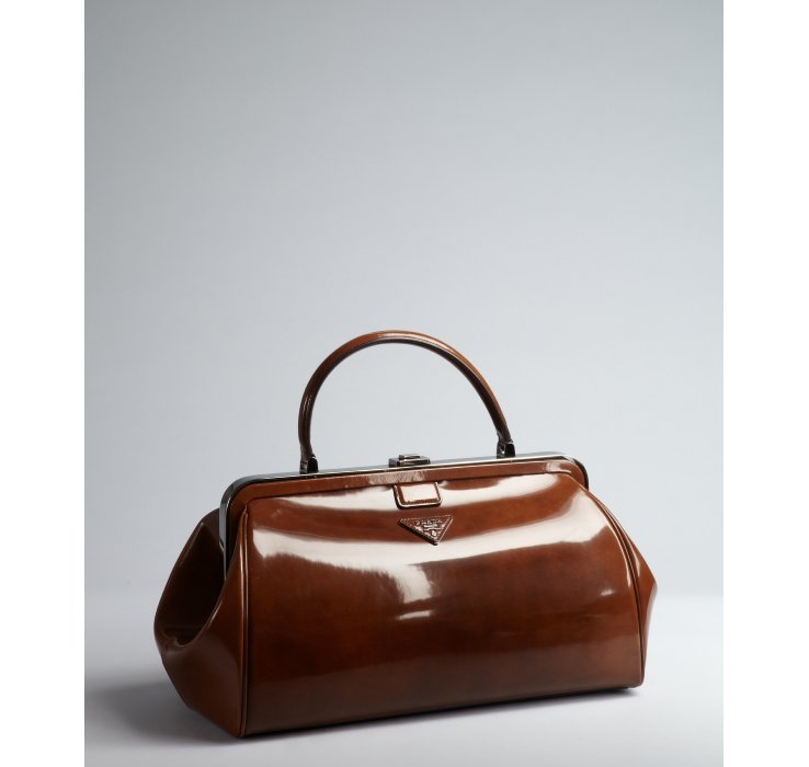Prada Tobacco Marbled Patent Leather Top Handle Bag in Brown ...  