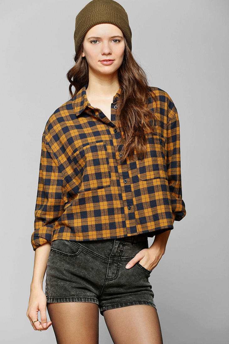Urban outfitters Bdg Cropped Flannel Shirt in Metallic | Lyst