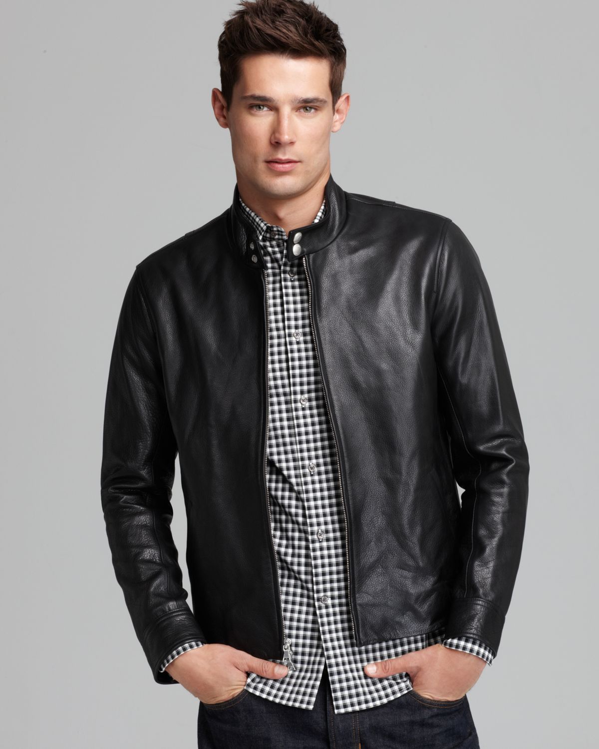 Vince Harrington Pebbled Leather Jacket in Black for Men | Lyst