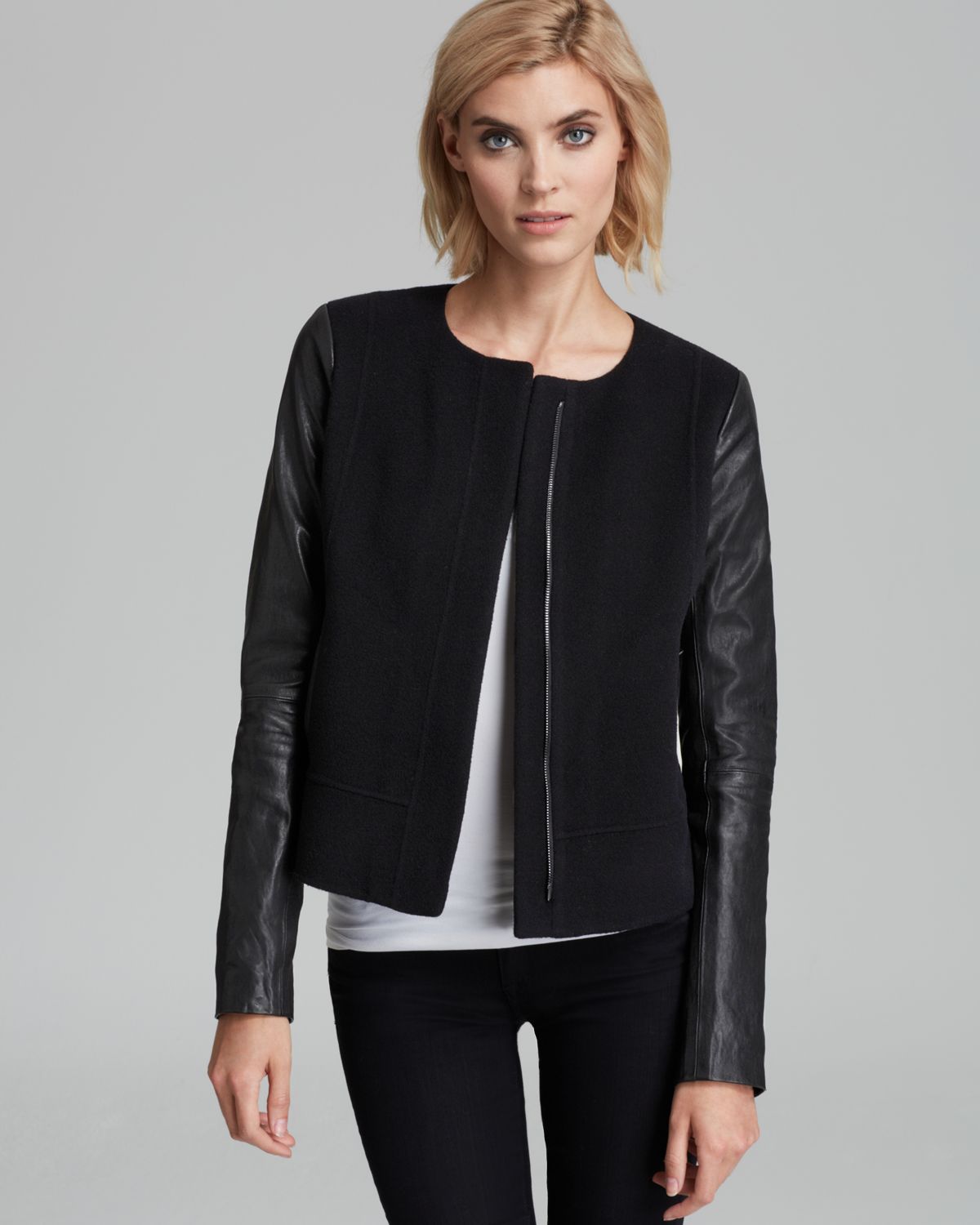 Lyst - Vince Jacket Leather Sleeve in Black
