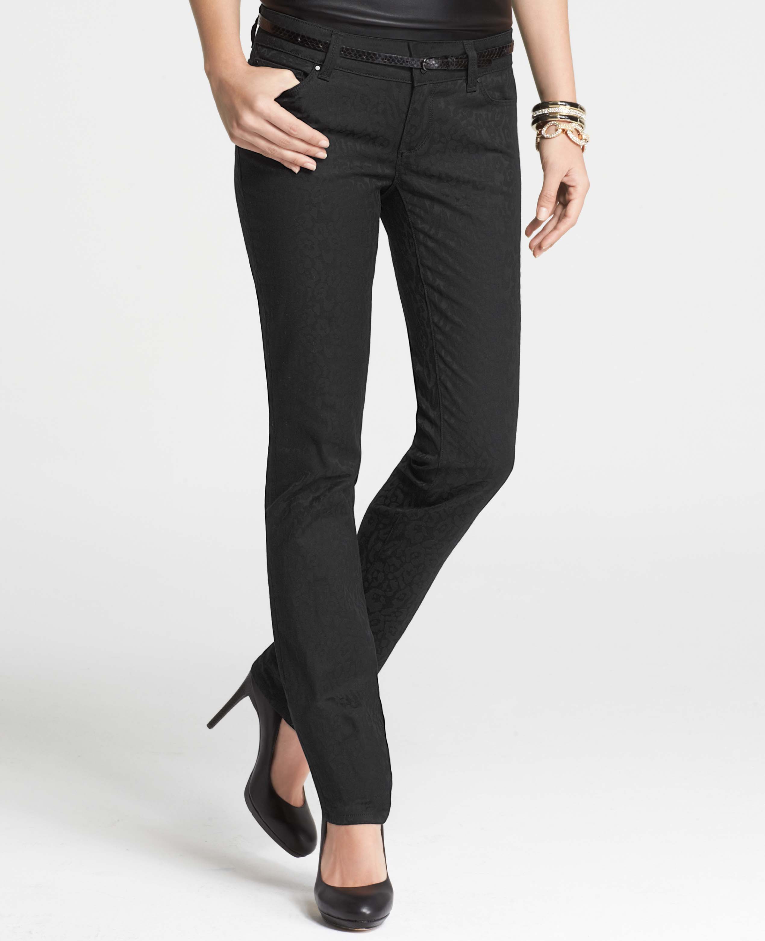 Ann Taylor Animal Print Modern Slim Denim Jeans in Black | Lyst