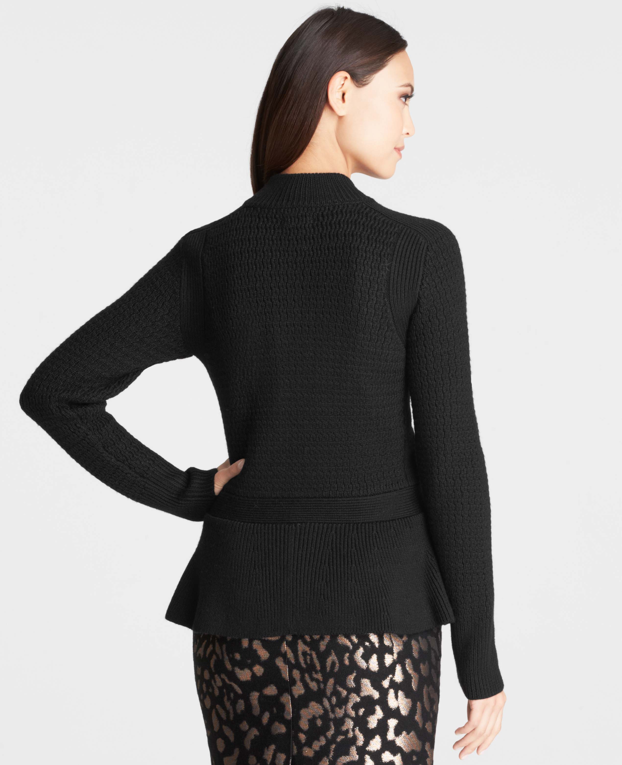 Lyst - Ann Taylor Merino Wool Blend Peplum Sweater Jacket In Black