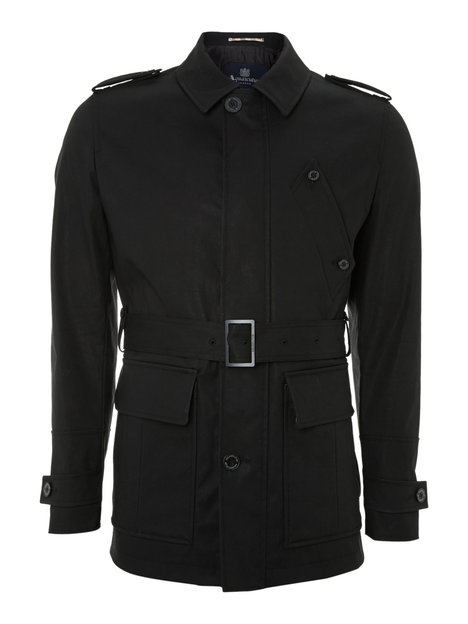 Aquascutum Short Belted Raincoat in Black for Men | Lyst