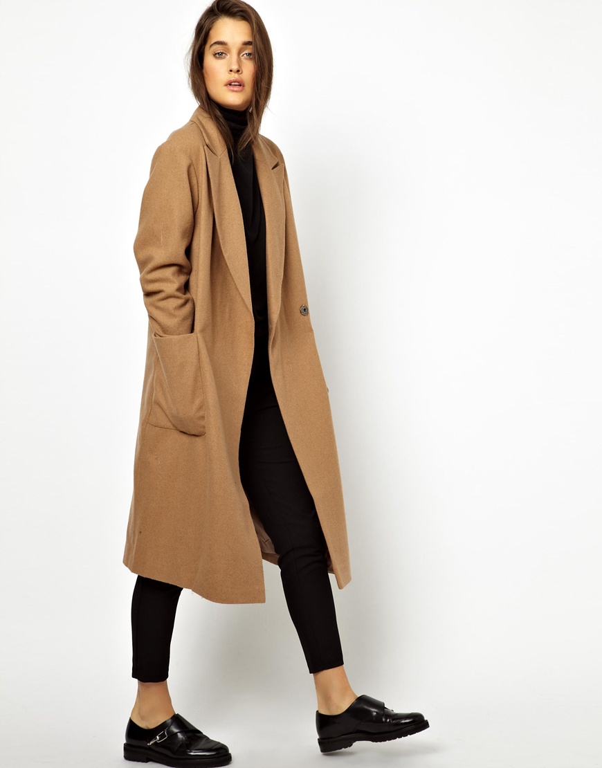 Asos Oversized Wrap Front Coat in Natural | Lyst