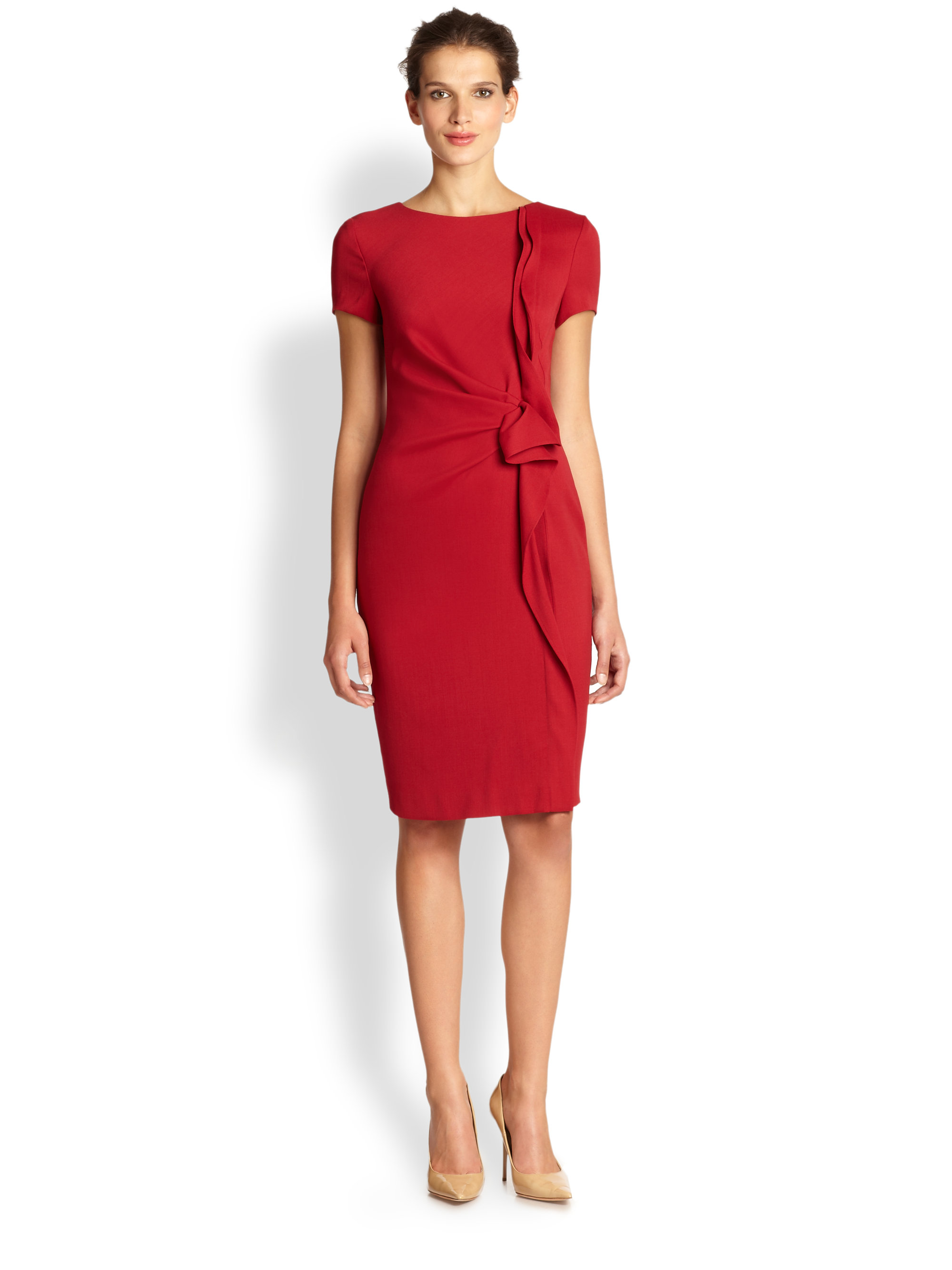 Escada Dirtes Ruffled Wool Dress in Red | Lyst