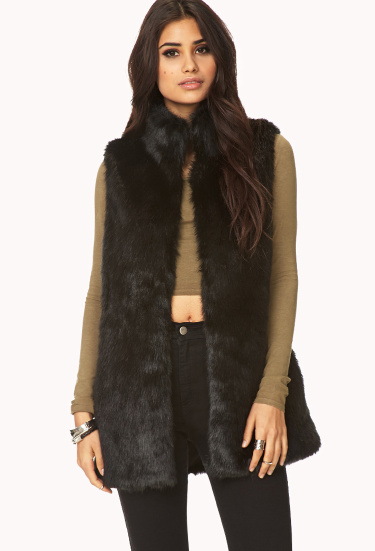 Lyst Forever 21 Posh Faux Fur Vest In Black