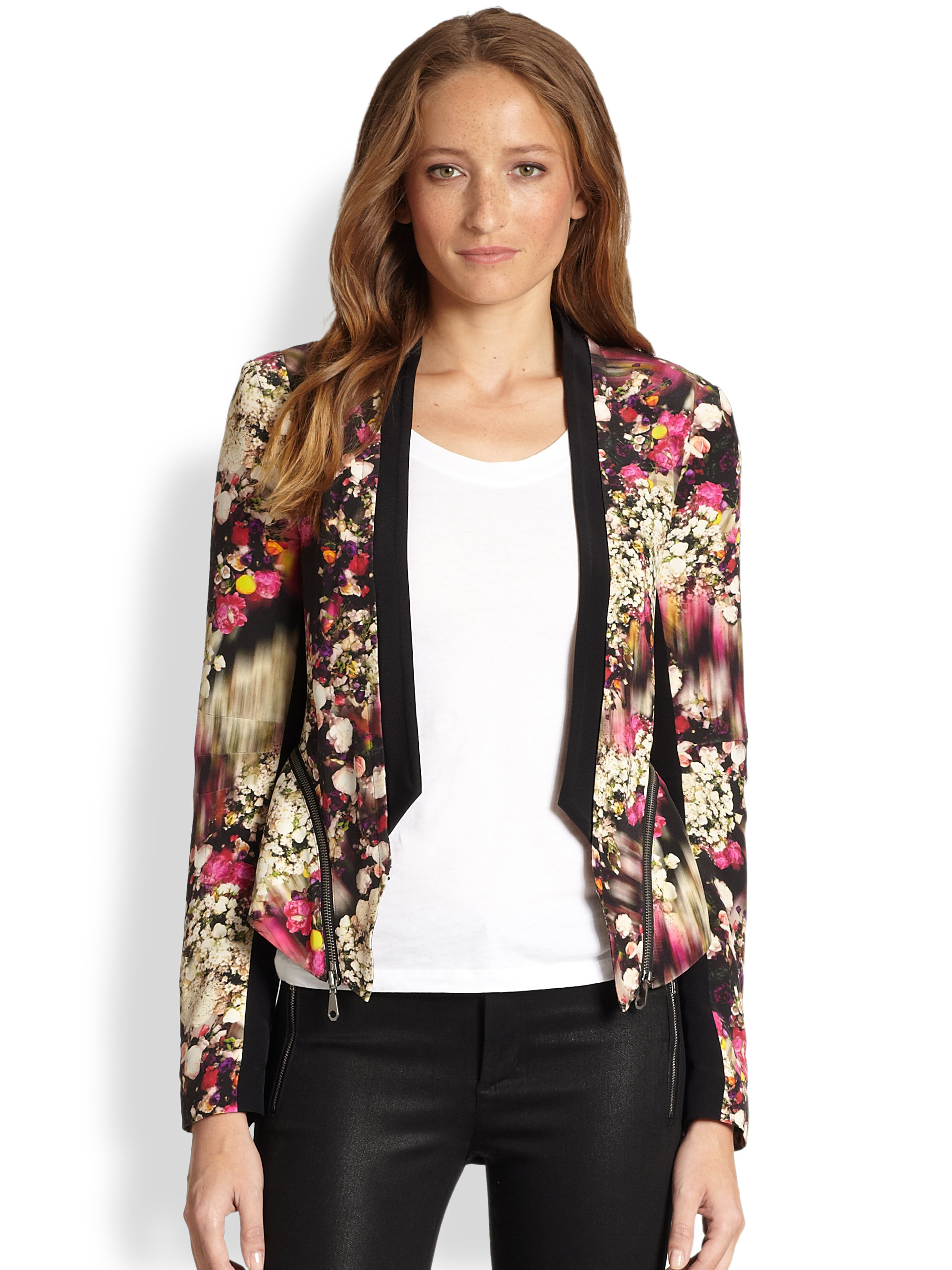 Rebecca Minkoff Hydra Silk Floral Zip Peplum Jacket in Multicolor ...