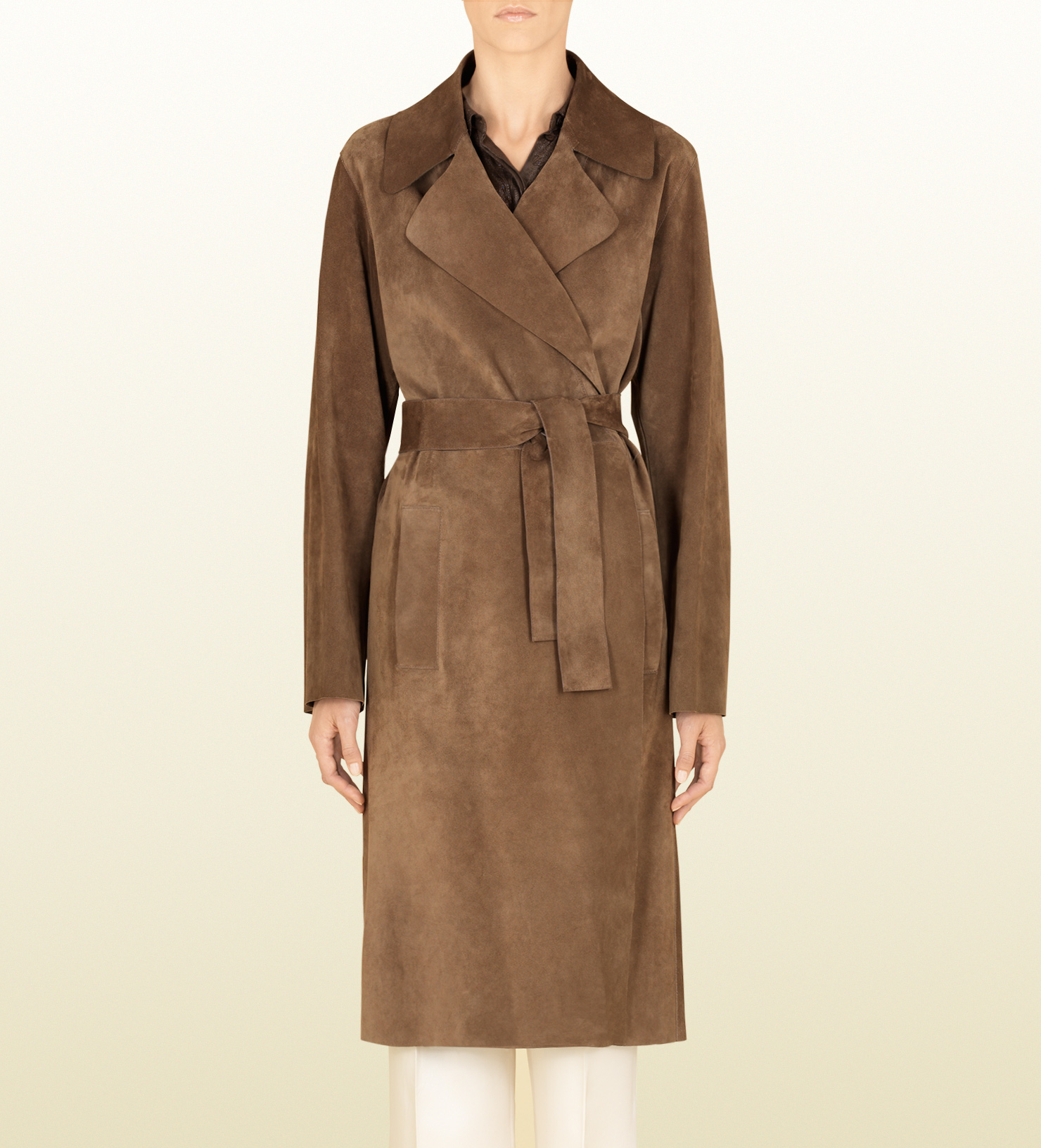 Lyst - Gucci Ash Brown Suede Belted Trench Coat in Brown for Men