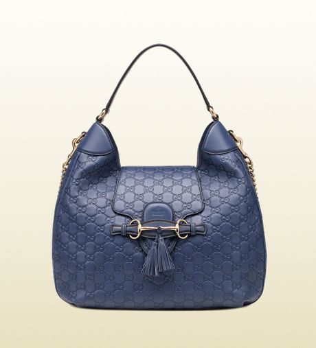 Gucci Emily Ssima Leather Hobo in Blue | Lyst