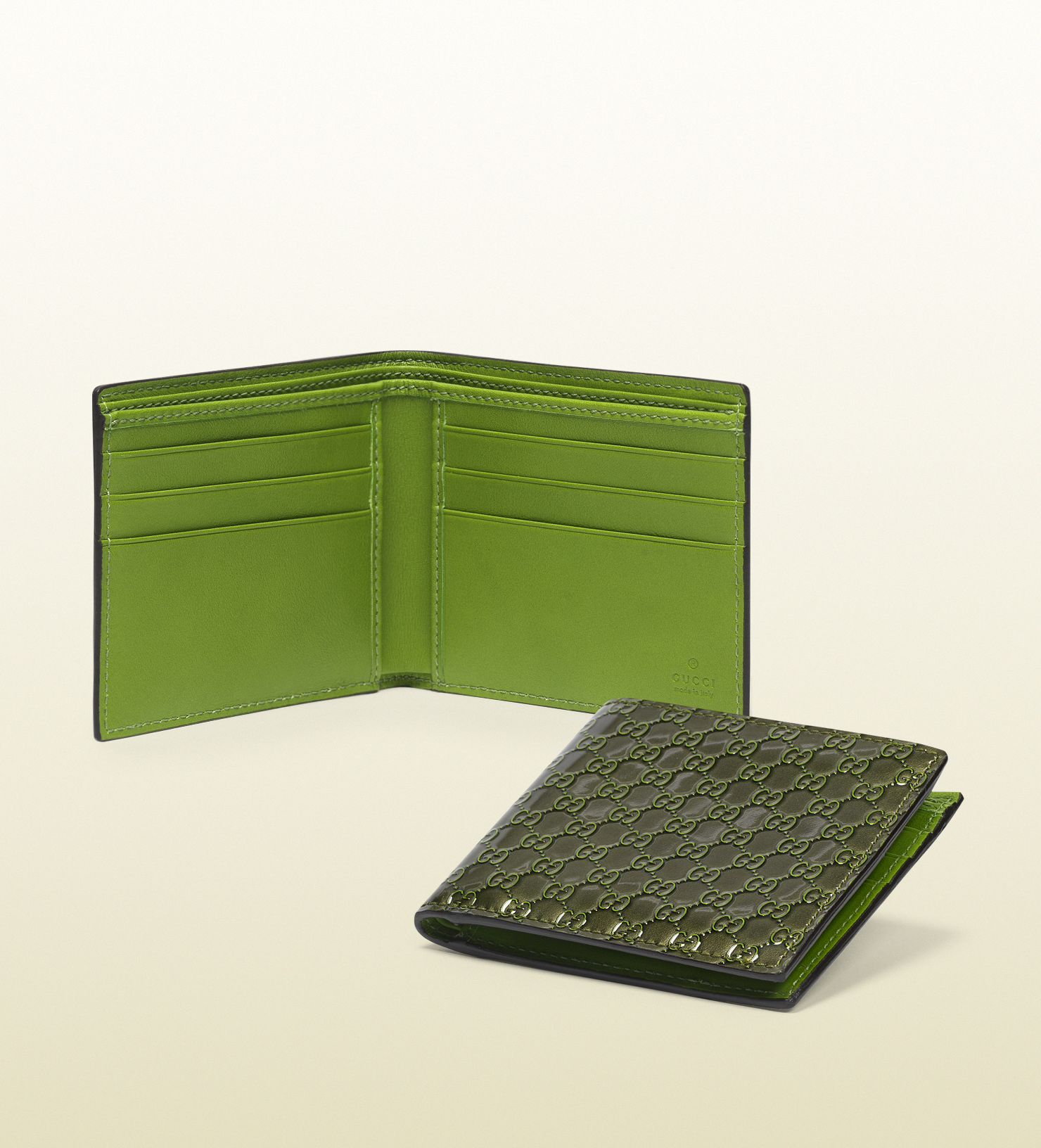 Lyst Gucci Microssima Leather Bifold Wallet in Green