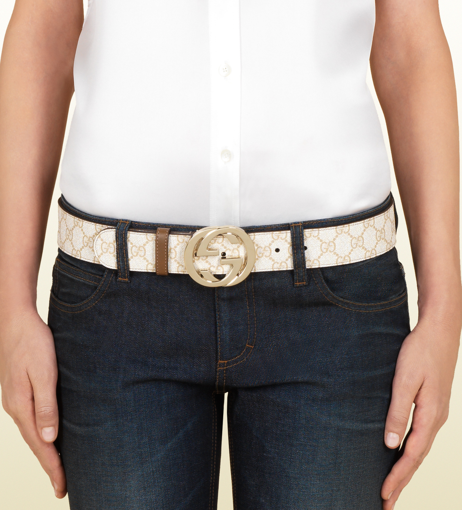 Lyst - Gucci Gg Supreme Canvas Belt with Interlocking G Buckle in Natural