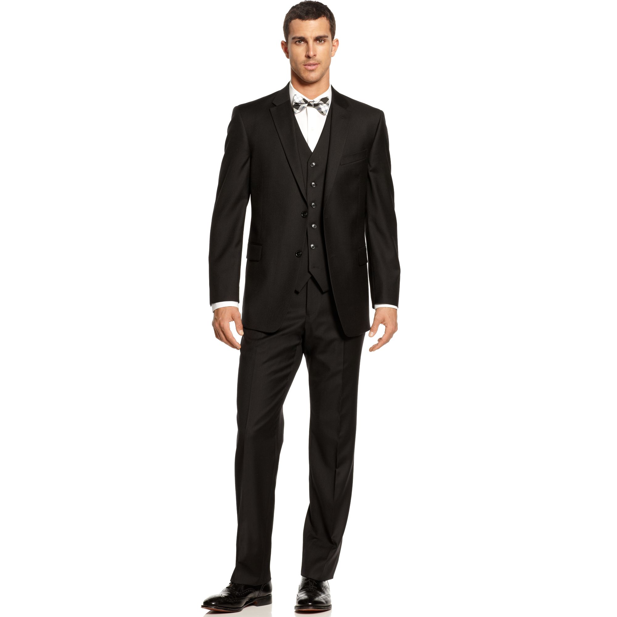 Tommy Hilfiger Black Tonal Stripe Vested Trim Fit Suit in Black for Men ...