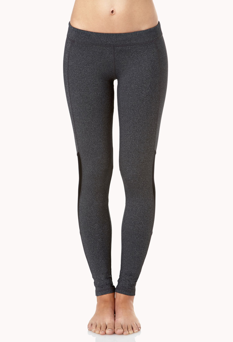 Forever 21 Mesh-Trimmed Skinny Workout Leggings in Gray (Charcoal ...