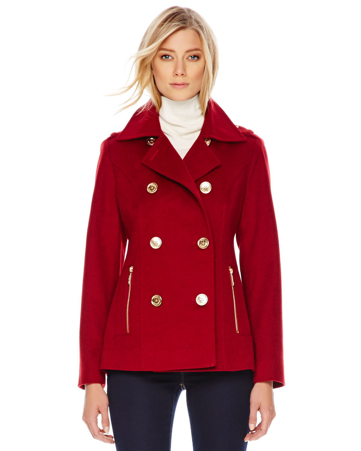 Michael kors Michael Woolcashmere Pea Coat in Red | Lyst