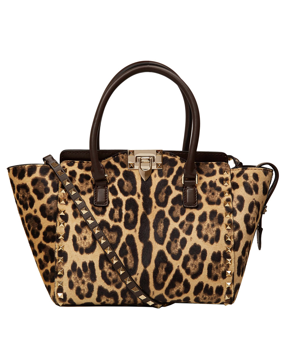 Valentino Leopard Print Rockstud Ponyskin Bag | Lyst