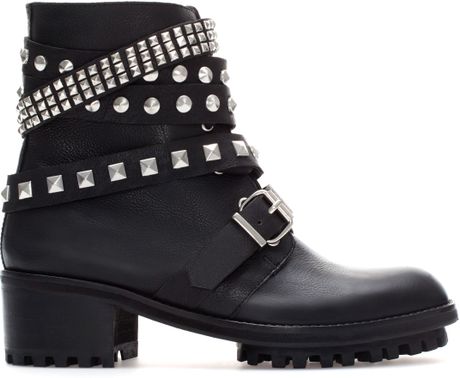 Zara Studded Leather Ankle Boot in Black | Lyst