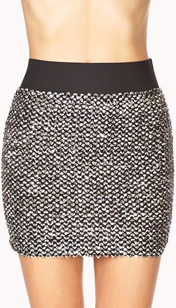 Forever 21 Striking Sequined Mini Skirt in Silver (Black/silver) | Lyst