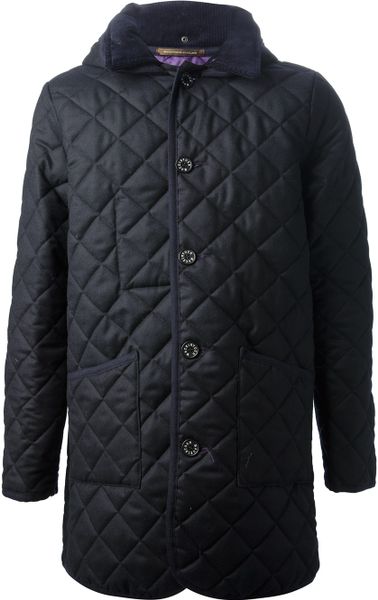 Mackintosh Long Quilted Coat in Blue for Men | Lyst