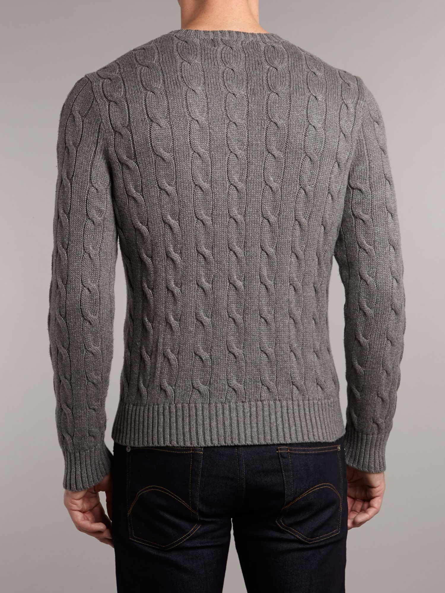 Polo ralph lauren Classic Cable Knit Crew Neck Jumper in Gray for Men ...